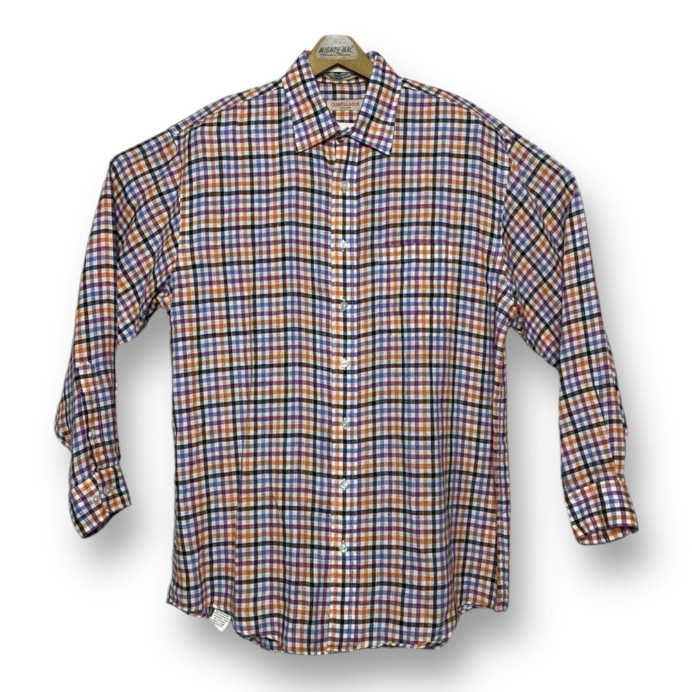 Culwell & Son Dallas Purple‎ Blue  L/S Linen Button Down Single Stitch Large L